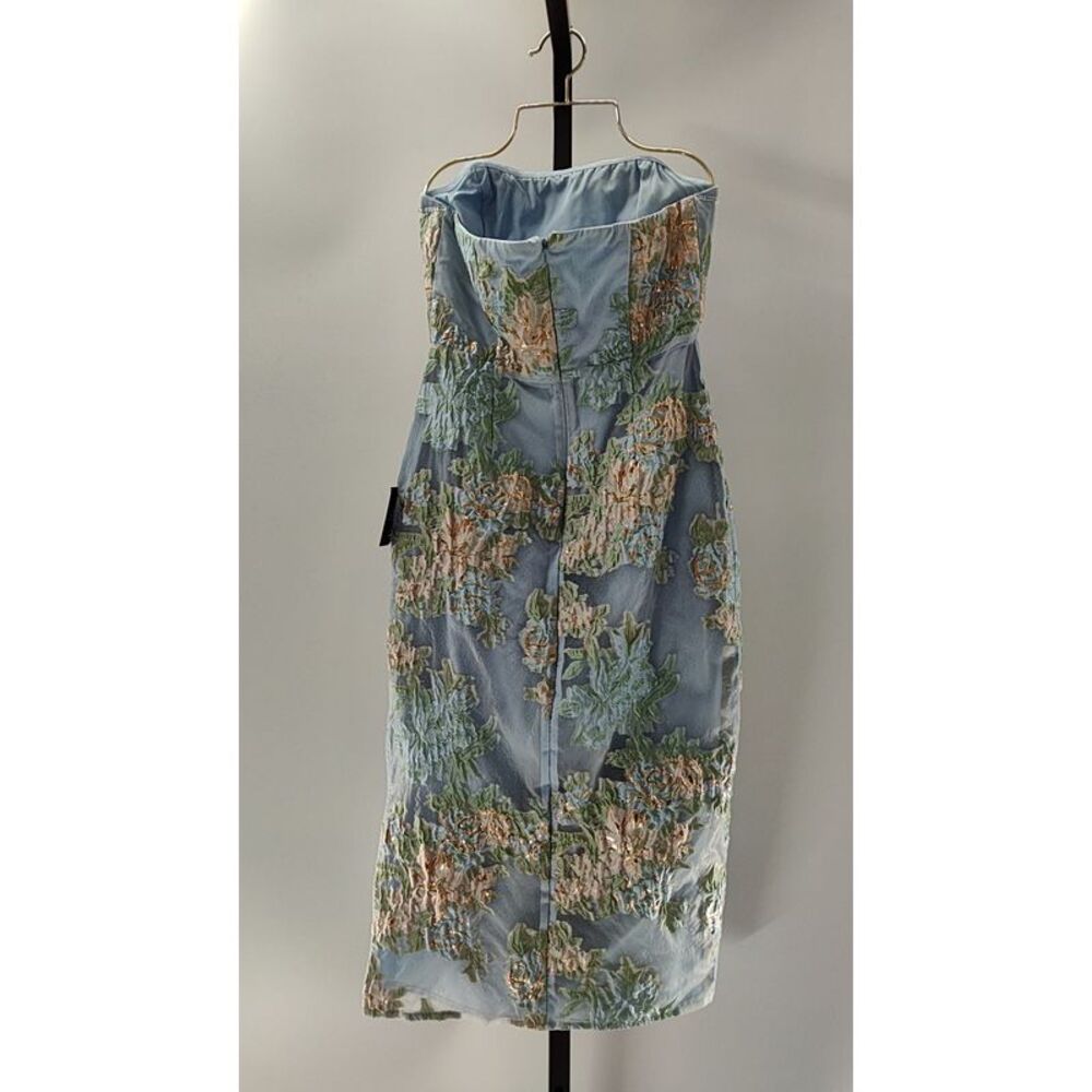 Lulus Women Upgraded Event Blue Jacquard Strapless Bustier Midi Dress S - Picture 3 of 3